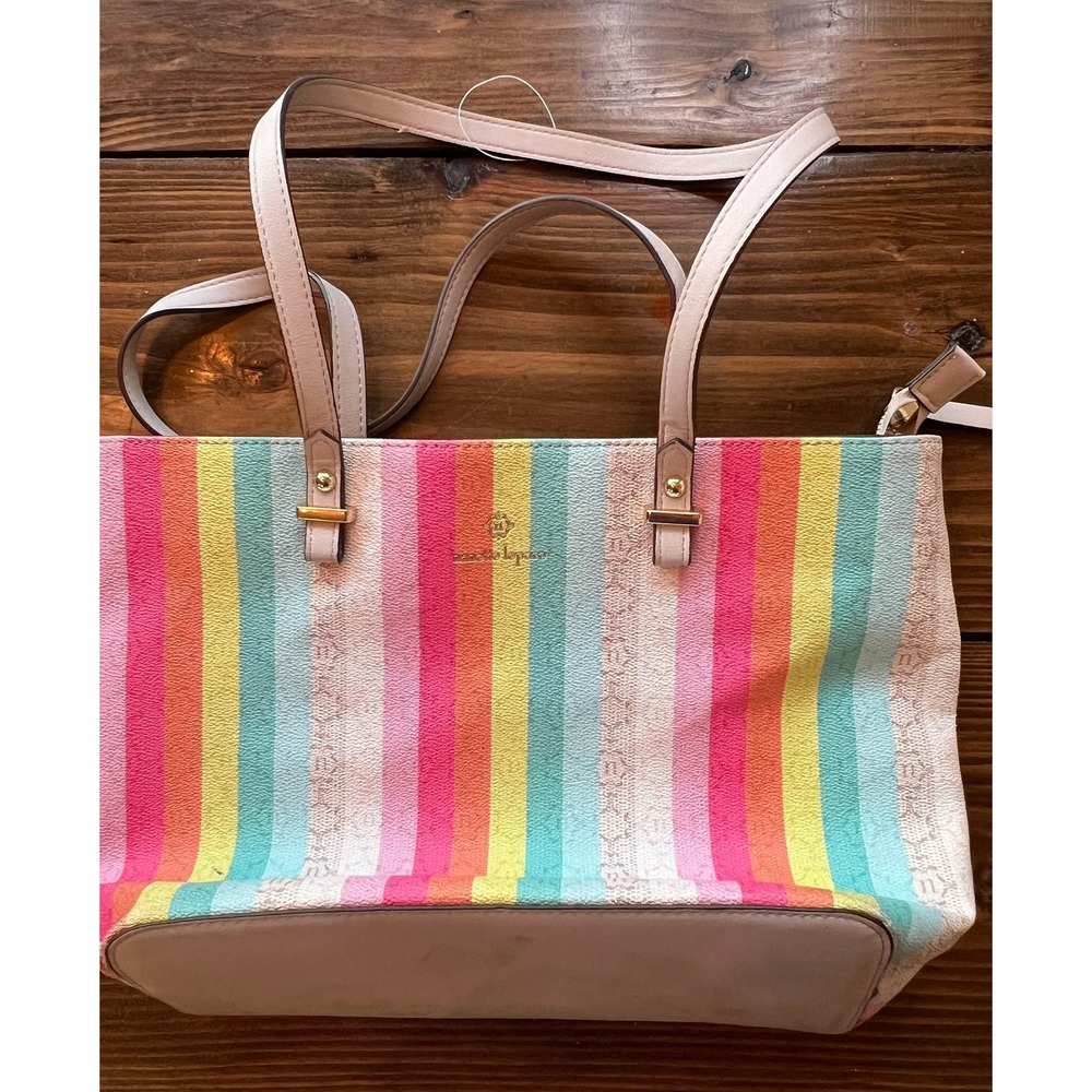 Nanette Lepore Rainbow Stripe Tote Bag Multi Color‎ Zip Top Shoulder Bag Womens